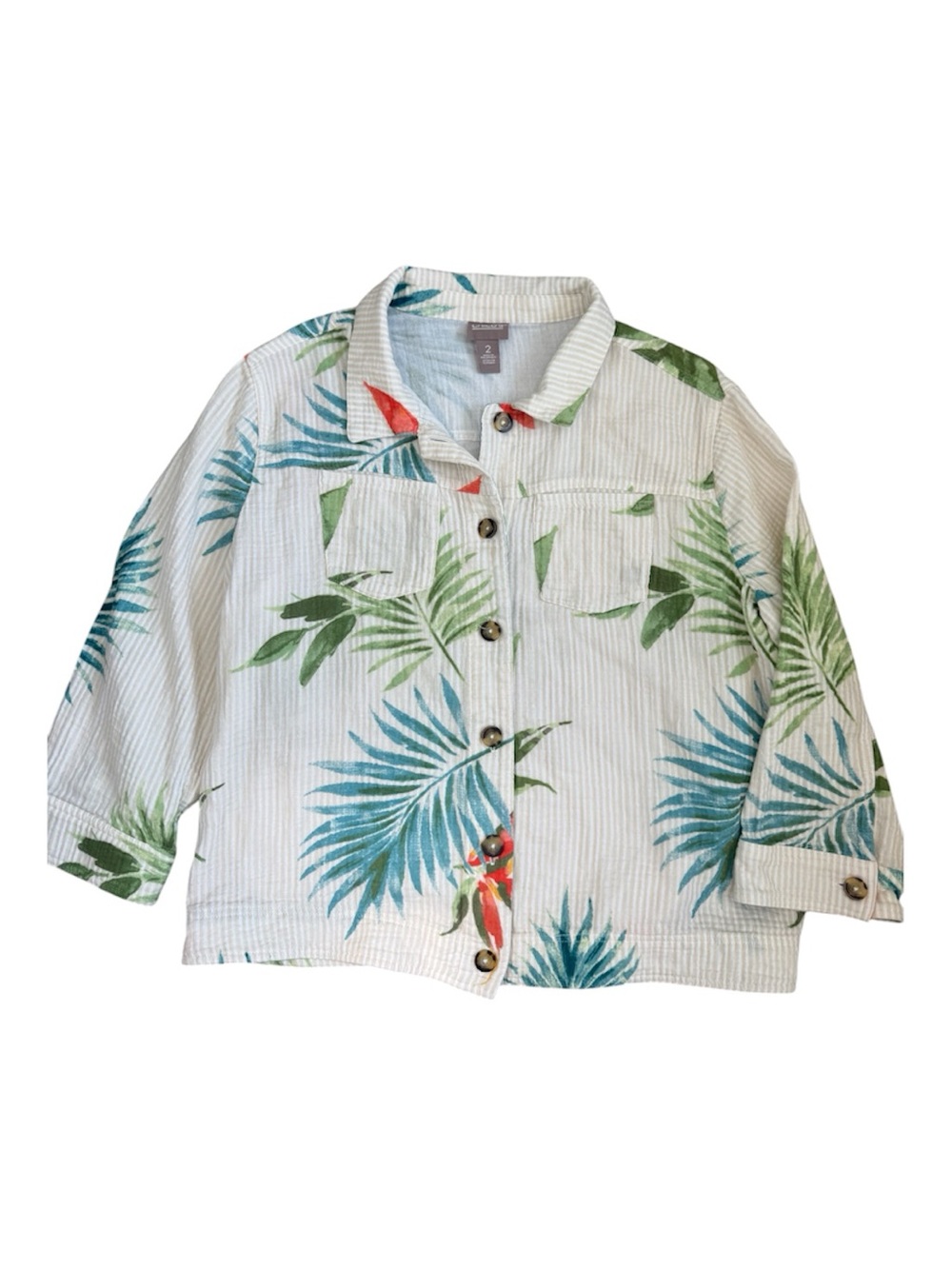 Chico's fern fronds Tropical Leaf Button-Front Shirt Jacket large